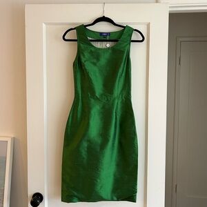 Green silk shift dress. Perfect for the Holidays